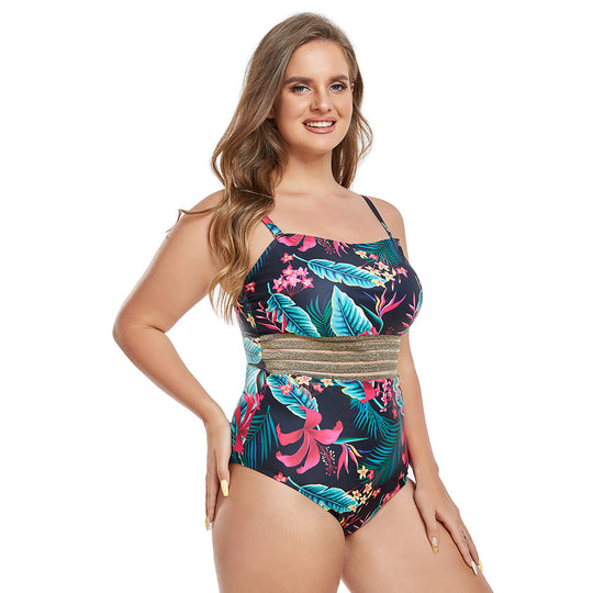 Damen Einteiliger Badeanzug mit schimmerndem Taillenband R&B