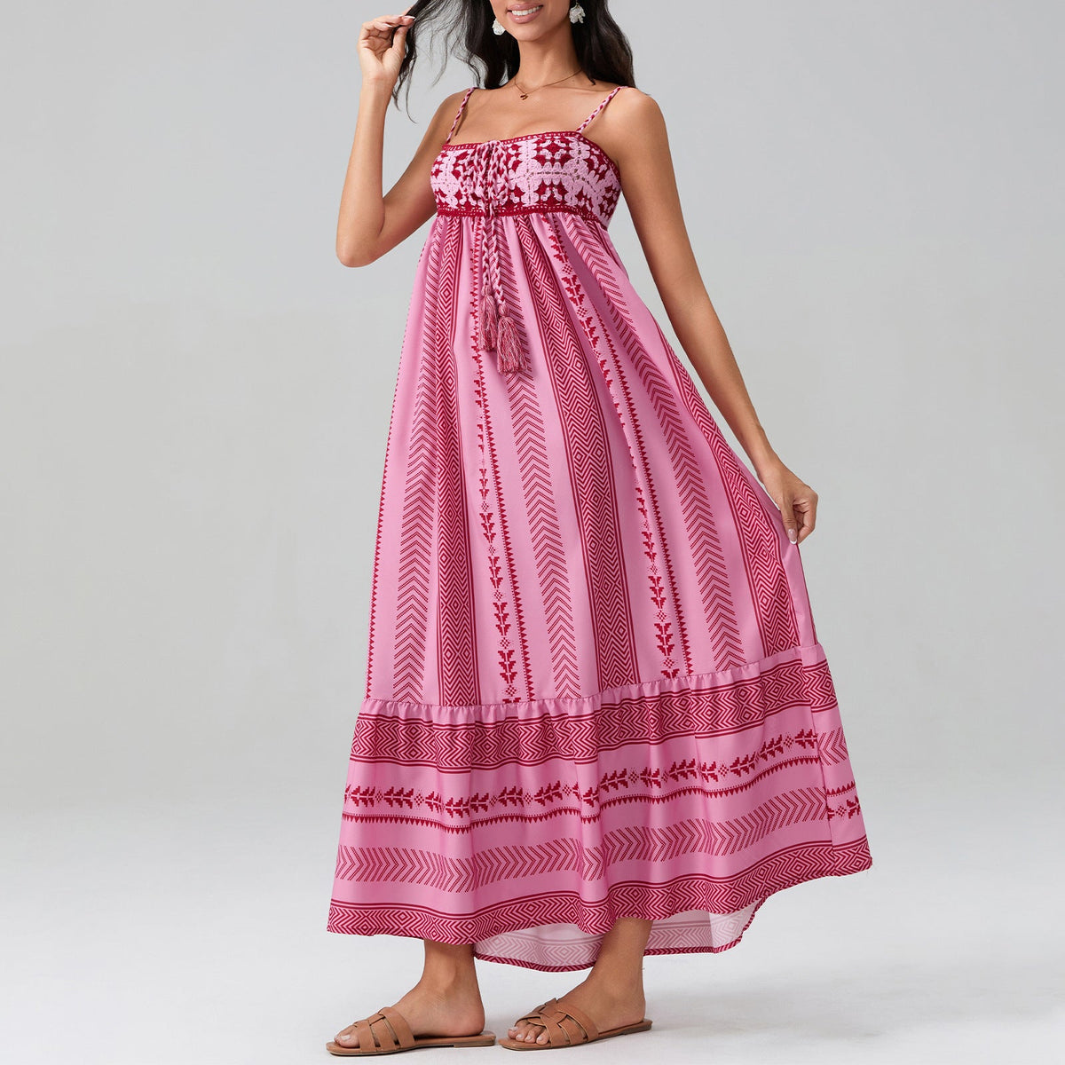 Damen Maxikleid mit raffiniertem Boho-Muster R&B