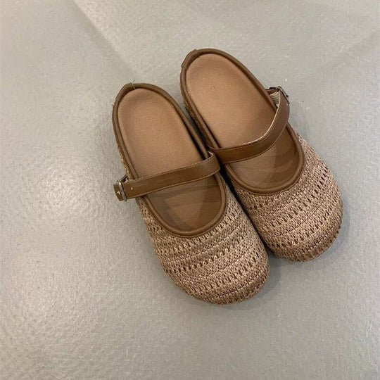 Damen elegante Clogs mit handgearbeitetem Strickmuster und verstellbarem Riemen R&B