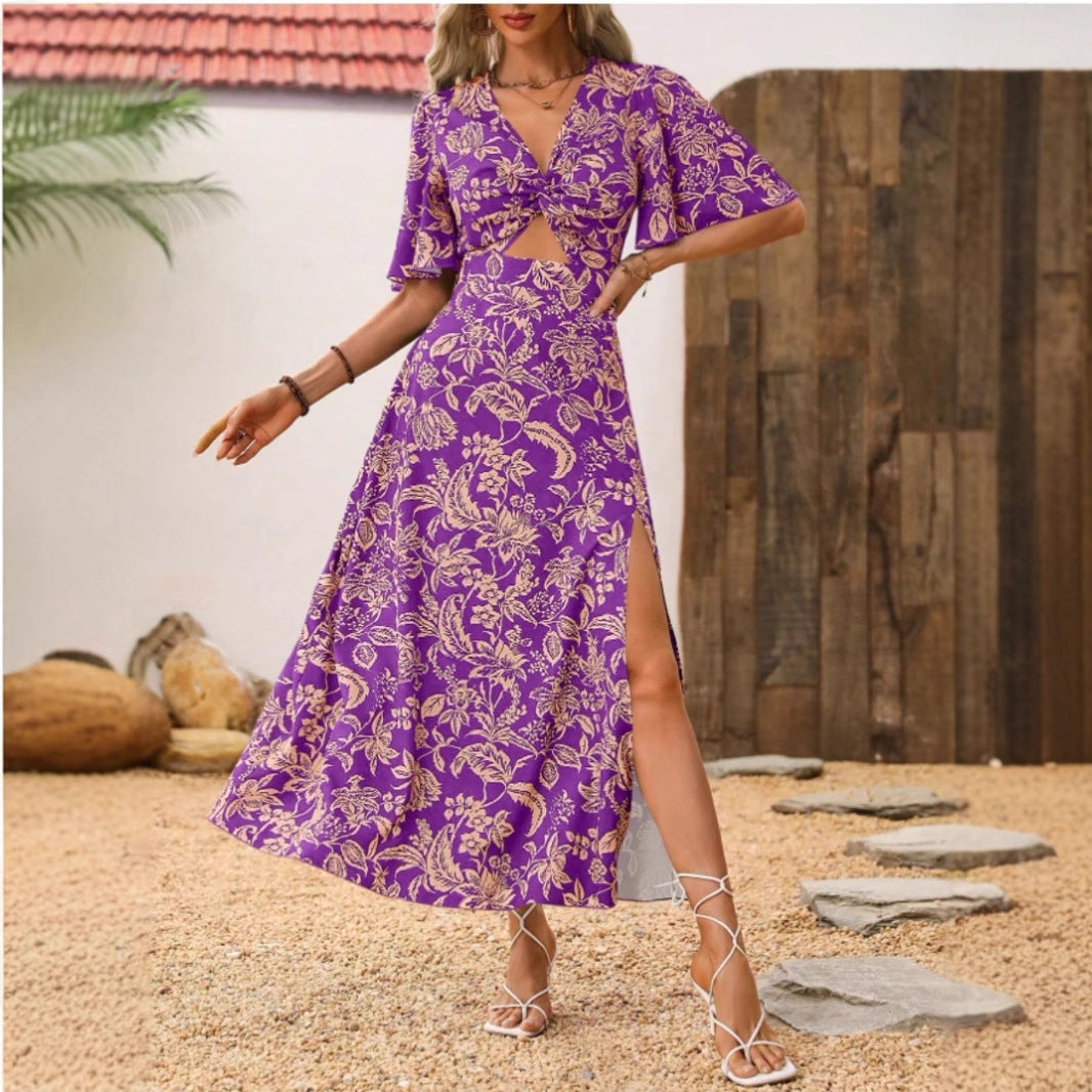 Damen Maxikleid mit floralem Cut-Out und seitlichem Schlitz R&B