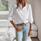 Damen elegante Hemdbluse mit Rüschendetails und strukturierter Oberfläche R&B