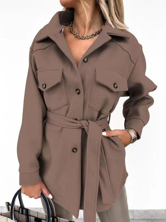 Damen Utility-Jacke mit modischem Gürtel und praktischen Taschen R&B