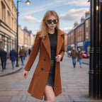Damen modischer oversize Wolltrenchcoat mit doppelter Knopfleiste R&B