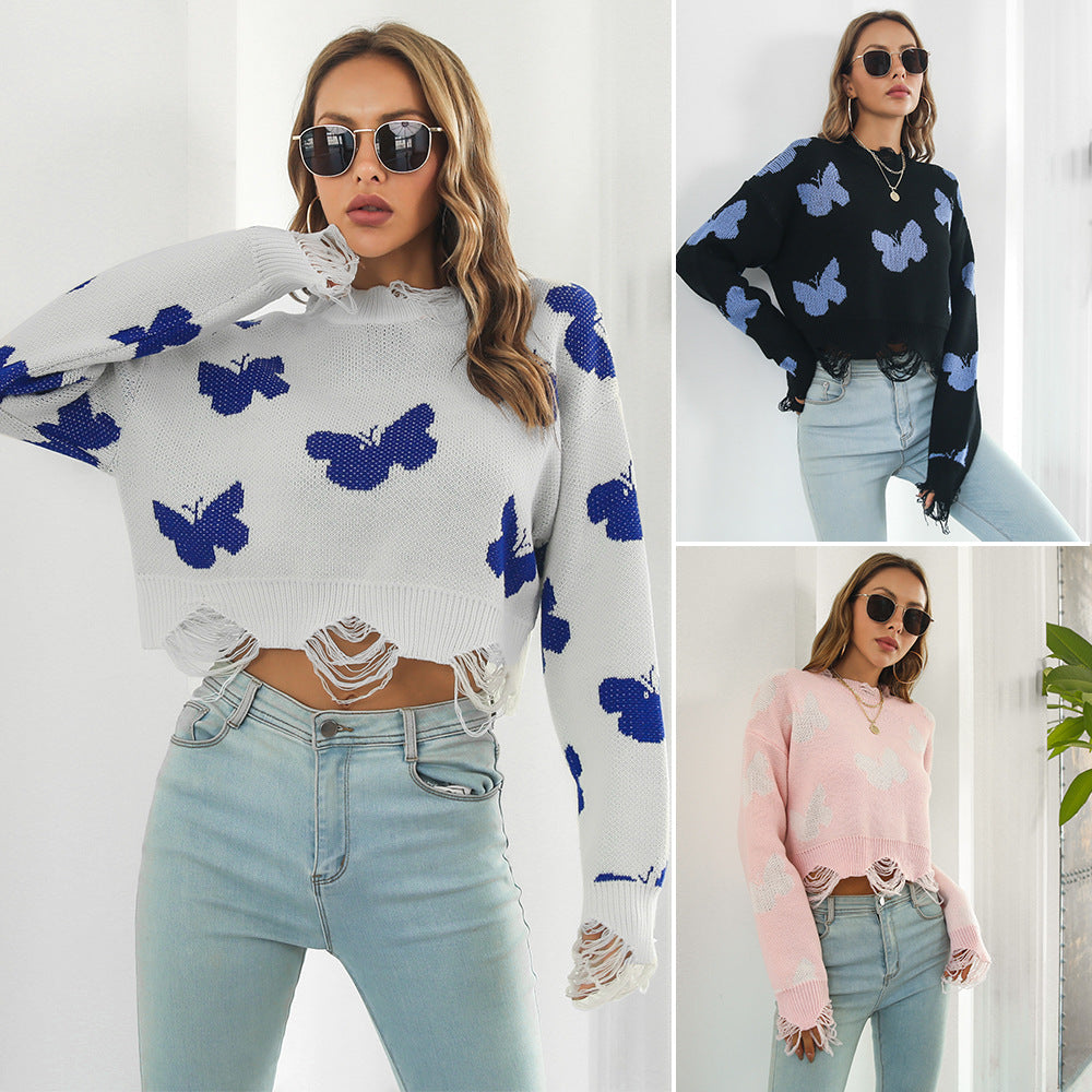 Damen Strickpullover mit einzigartigem Schmetterlingsdesign und trendigem Fransenabschluss R&B