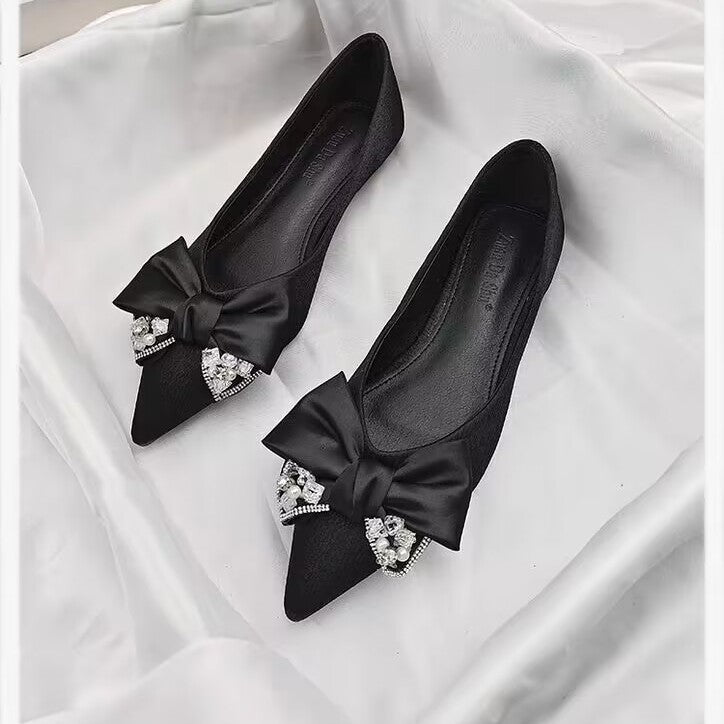 Damen elegante Ballerinas mit funkelndem Schleifendekor R&B
