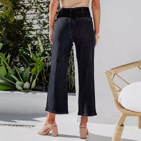 Damen Weite Jeanshose mit hohem Bund R&B