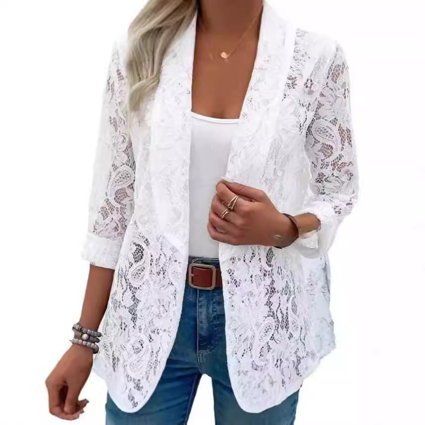 Damen elegante Spitzenjacke mit lässigem Schnitt R&B