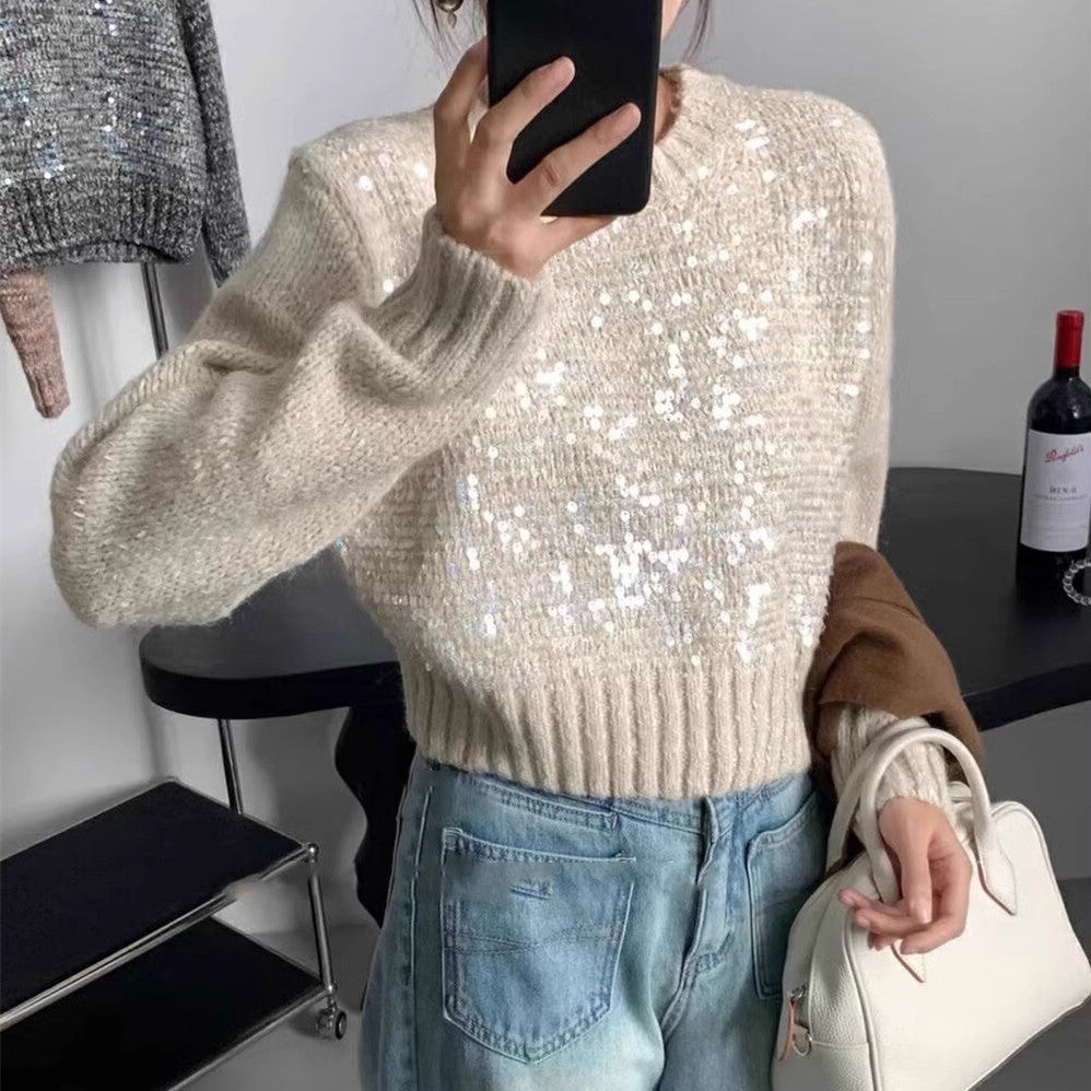 Damen Glitzernder Strickpullover mit Struktur und weitem Schnitt R&B