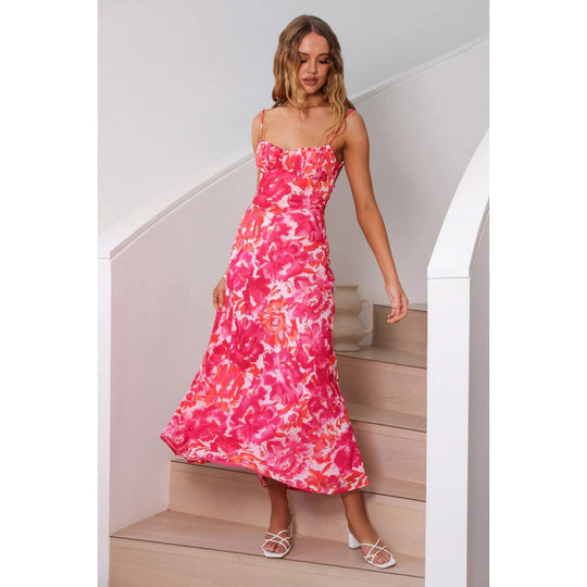 Damen Maxikleid mit Volantoberteil und verstellbaren Trägern R&B
