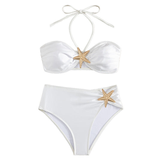 Damen Hochtaillierter Bikini mit eleganten Muschelverzierungen R&B