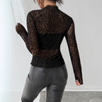 Damen Transparente Langarmbluse mit Leopardenmuster R&B