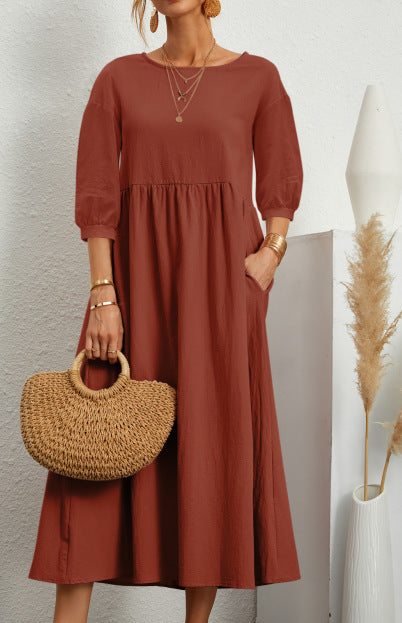 Damen Freizeitmaxikleid mit luftigen Ärmeln und seitlichen Taschen R&B