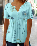 Damen Kurzarm Bluse mit floralem Design R&B