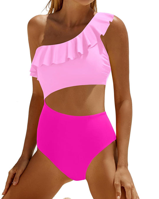 Damen Eleganter Einseitiger Badeanzug mit Volant R&B
