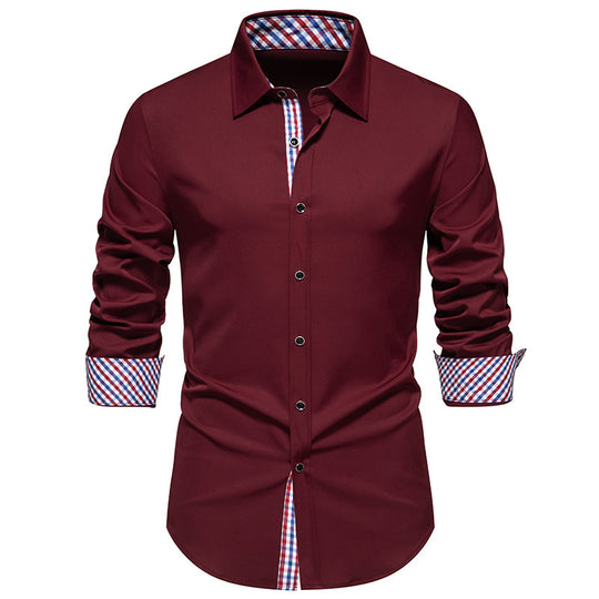 Herren elegantes Langarmhemd mit modernen Karodetails R&B