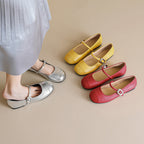 Damen Ballerinas mit modischer Schnallenapplikation und glänzendem Obermaterial