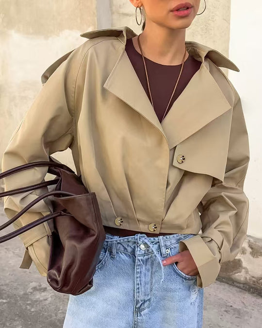 Damen Trendige Cropped Trenchjacke mit innovativen Ärmeln R&B