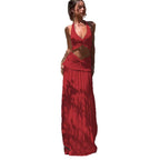 Damen Zweiteiliges Sommer-Outfit mit Knotted Top und fließendem Rock R&B