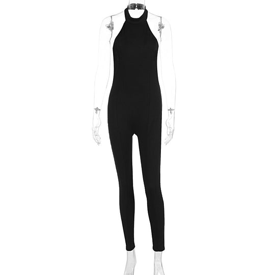 Damen figurbetonter Jumpsuit mit hohem Kragen und Rippstruktur R&B