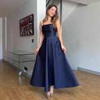Damen Abendkleid mit feinen Spaghettiträgern und fließendem Rock R&B
