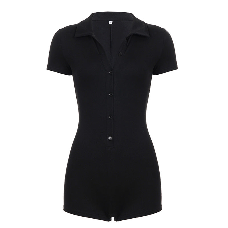 Damen Kurzoverall mit Knopfleiste und modernem Kragen R&B
