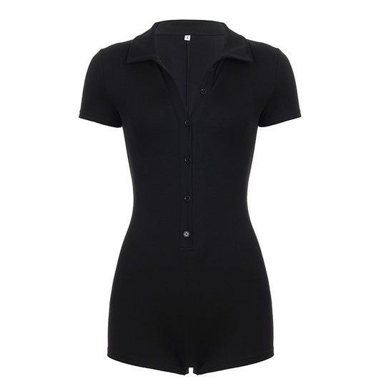 Damen Kurzoverall mit Knopfleiste und modernem Kragen R&B