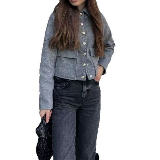 Damen modische Kurzjacke mit praktischen Pattentaschen und dekorativen Knöpfen R&B
