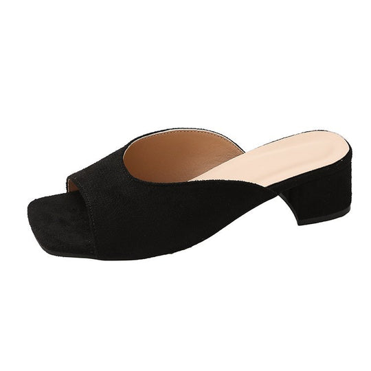 Damen elegante Mules mit offenem Zehenbereich und niedrigem Blockabsatz R&B