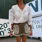 Damen Luftige Bluse mit kunstvollen Häkelmustern R&B
