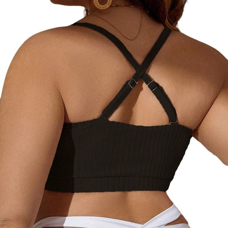 Damen Crop-Top Bikinioberteil mit dekorativen Rüschen und verstellbaren Trägersystemen R&B