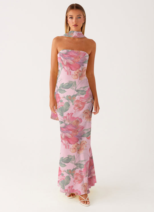 Damen Elegantes Langarm Abendkleid im Blumendesign R&B