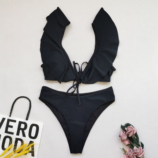 Damen Bikiniset mit Rüschen und Pflanzenmuster R&B