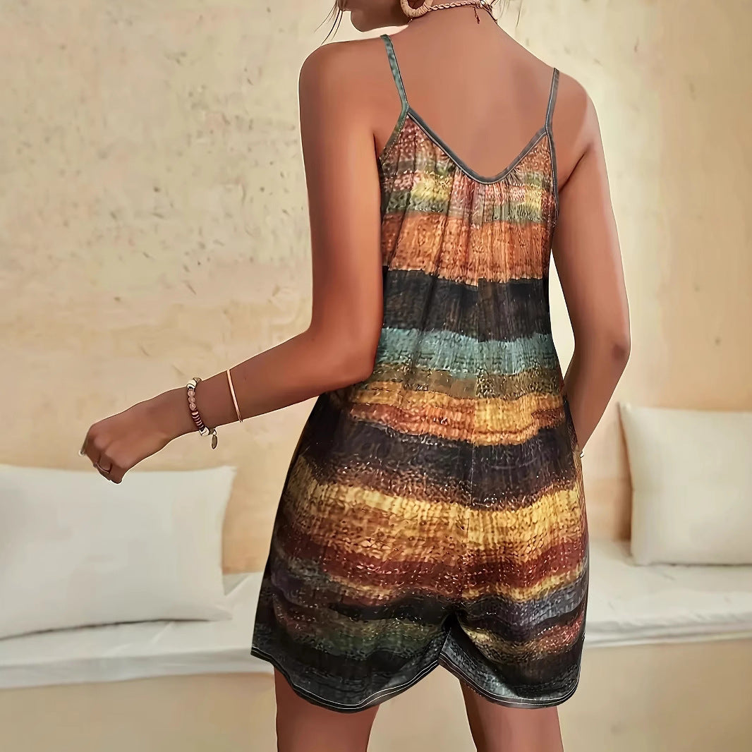 Damen lässiger Jumpsuit mit charakteristischem Streifenmuster und praktischen Taschen R&B