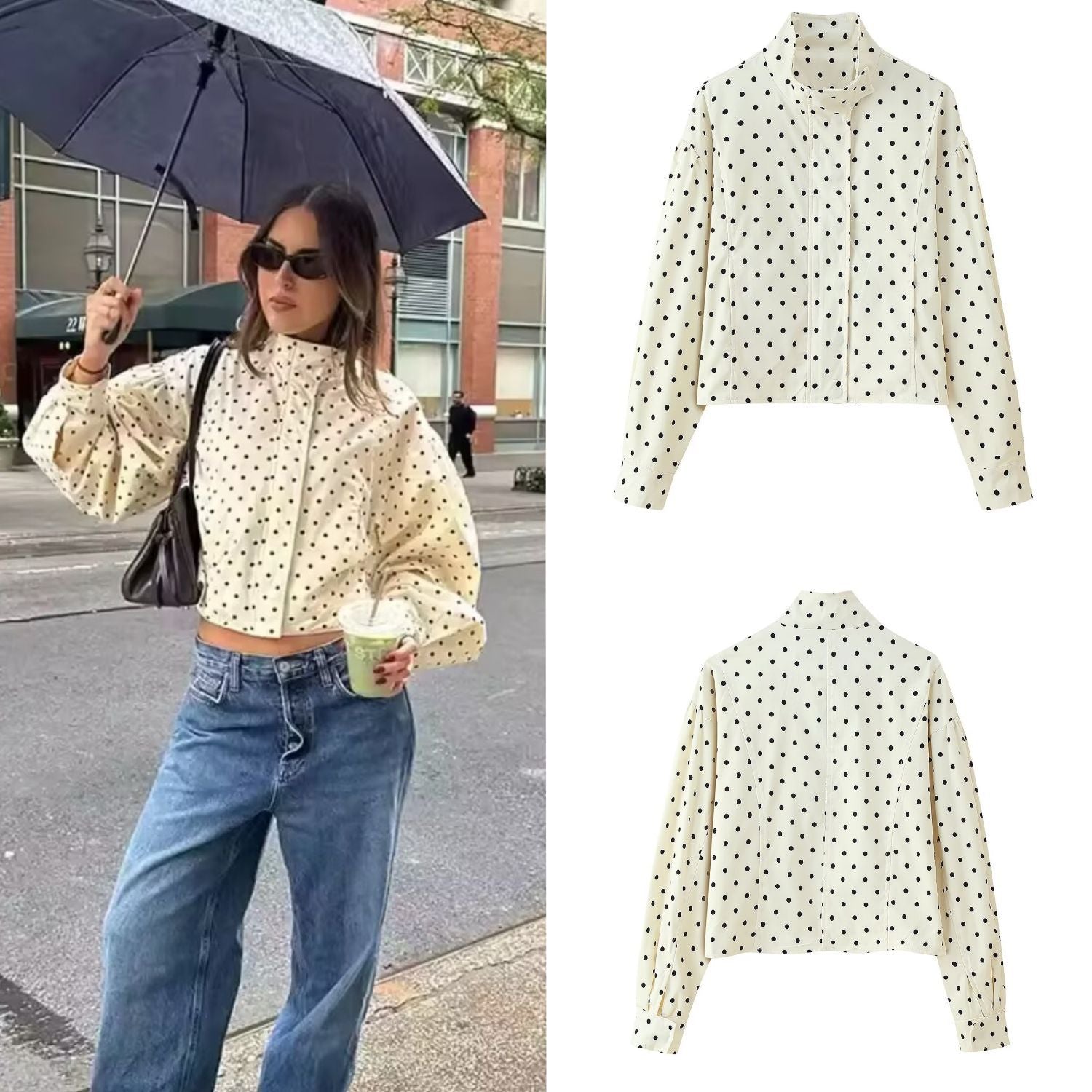 Damen cropped Steppjacke mit modernem Polka-Dots-Design R&B