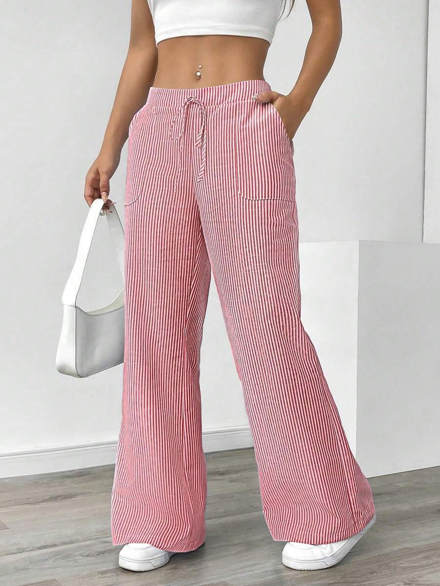 Damen weite Freizeithose mit Gürtel und praktischen Taschen R&B