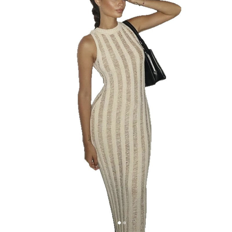 Damen figurbetontes Strickkleid mit raffinierten Streifenelementen R&B