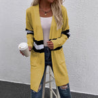 Damen Offene Strickjacke mit modernem Streifenmuster und praktischen Taschen R&B