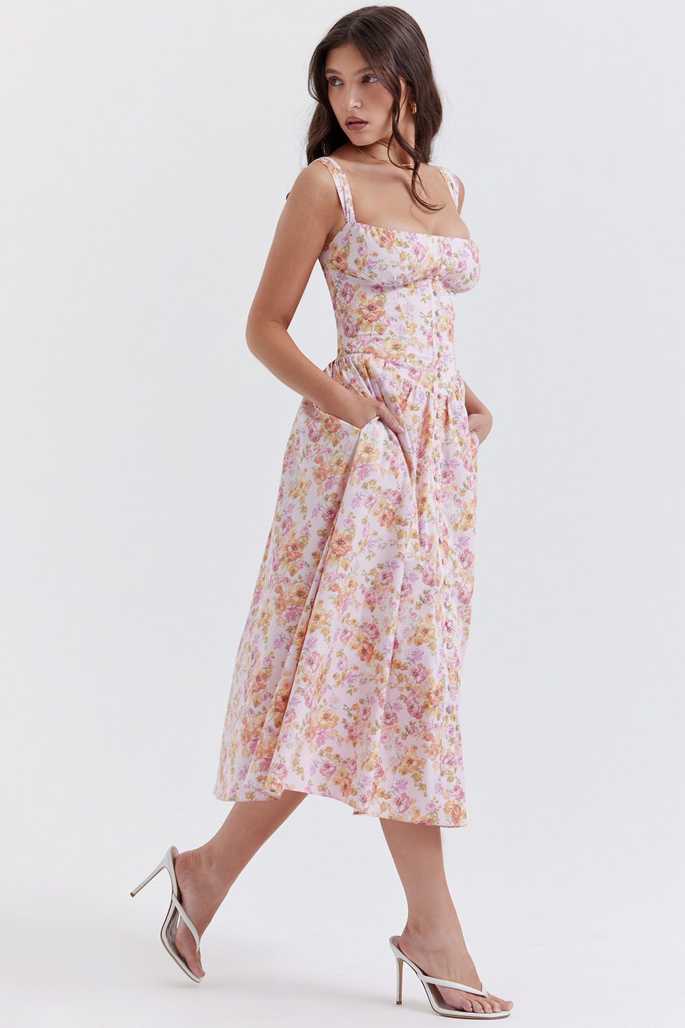 Damen Sommerliches Maxikleid mit floralen Einsätzen und tailliertem Oberteil R&B