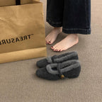 Damen Flauschige Hausschuhe mit dekorativem Riemen und luxuriösem Innenfutter R&B