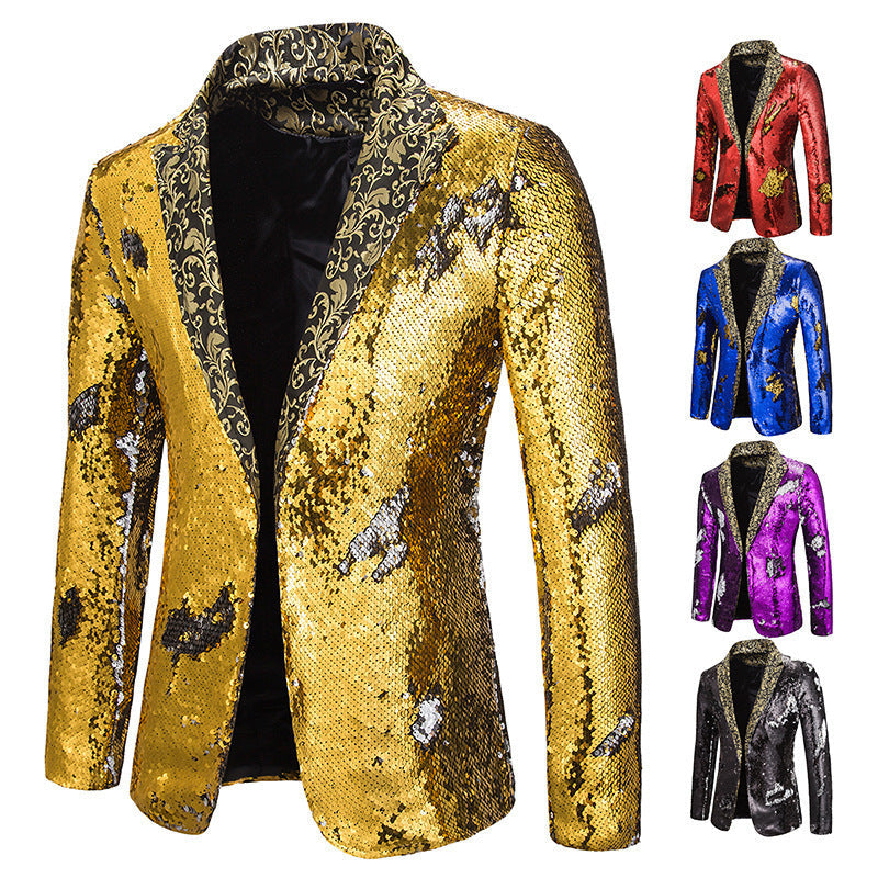 Herren extravagante Pailletten-Blazerjacke R&B