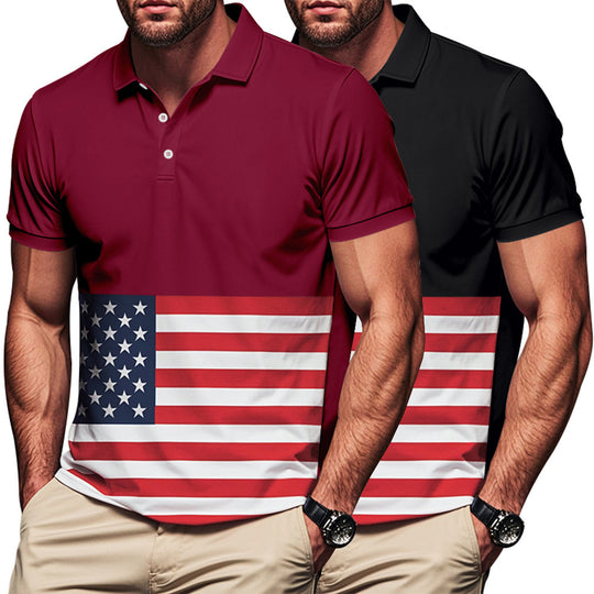 Herren Polo-Shirt mit Flaggenmotiv und klassischem Kragen R&B