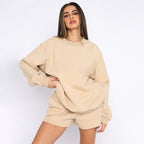 Damen nan weites Sweatshirt und Shorts Haus-Set aus weichem Frottee R&B