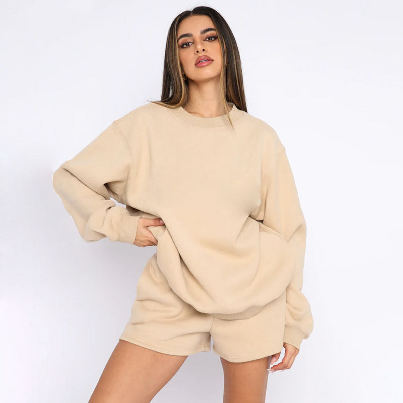 Damen nan weites Sweatshirt und Shorts Haus-Set aus weichem Frottee R&B
