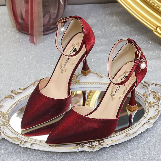 Damen elegante Spitze High Heels mit Riemchen und zierlichem Absatz R&B