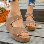 Damen Wedge-Pantoletten mit eleganter Schnallenverzierung und rutschfester Sohle R&B