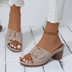 Damen modische Mules mit komfortablem Blockabsatz und eleganter Schnallenverzierung R&B