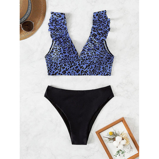 Damen Bikinioberteil mit modischem Leopardenmuster und Rüschendetails R&B