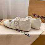Damen elegante Schnür-Ballerinas mit modischem Riemchen-Design R&B