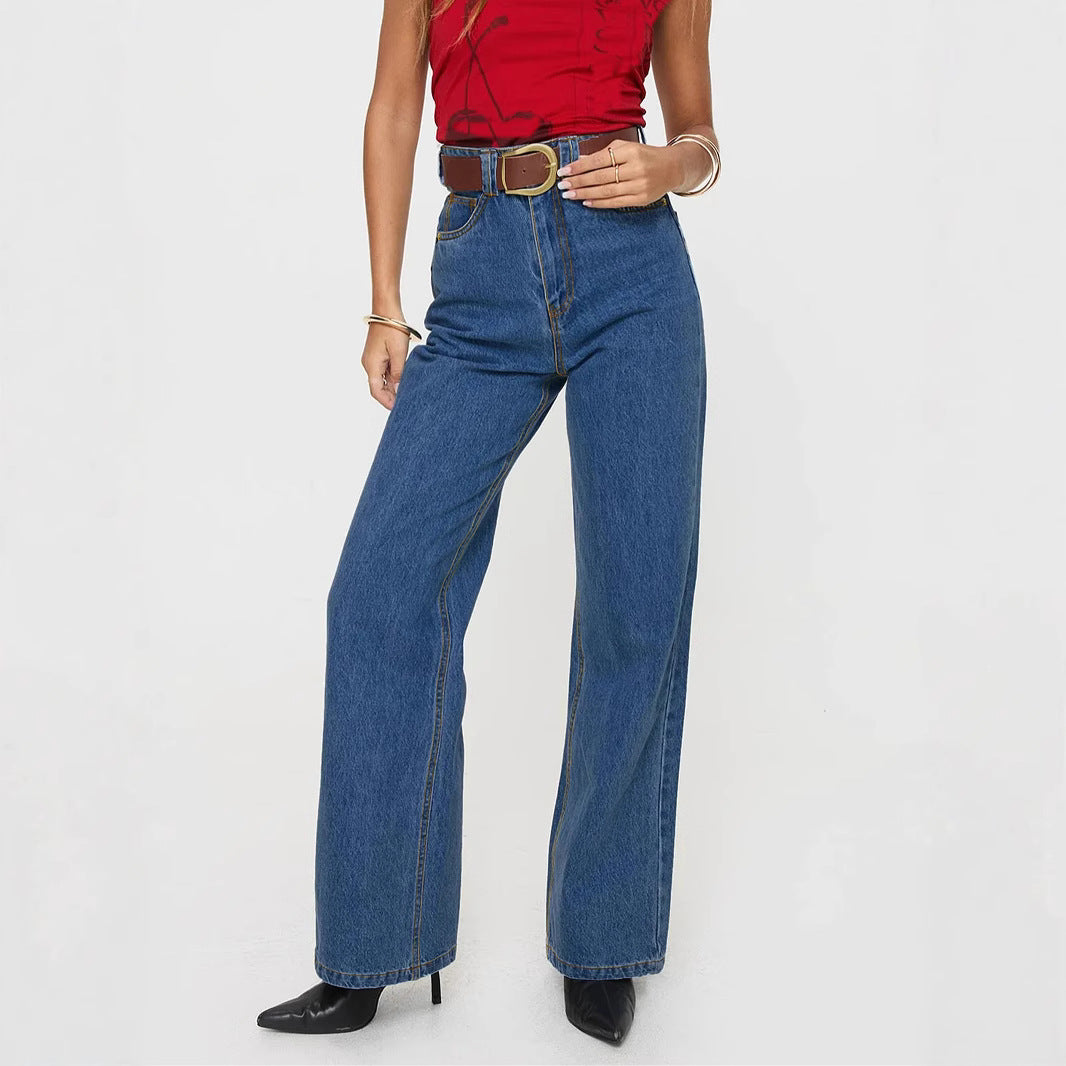Damen High-Waist Jeans mit weitem Bein und eleganter Bundgestaltung R&B