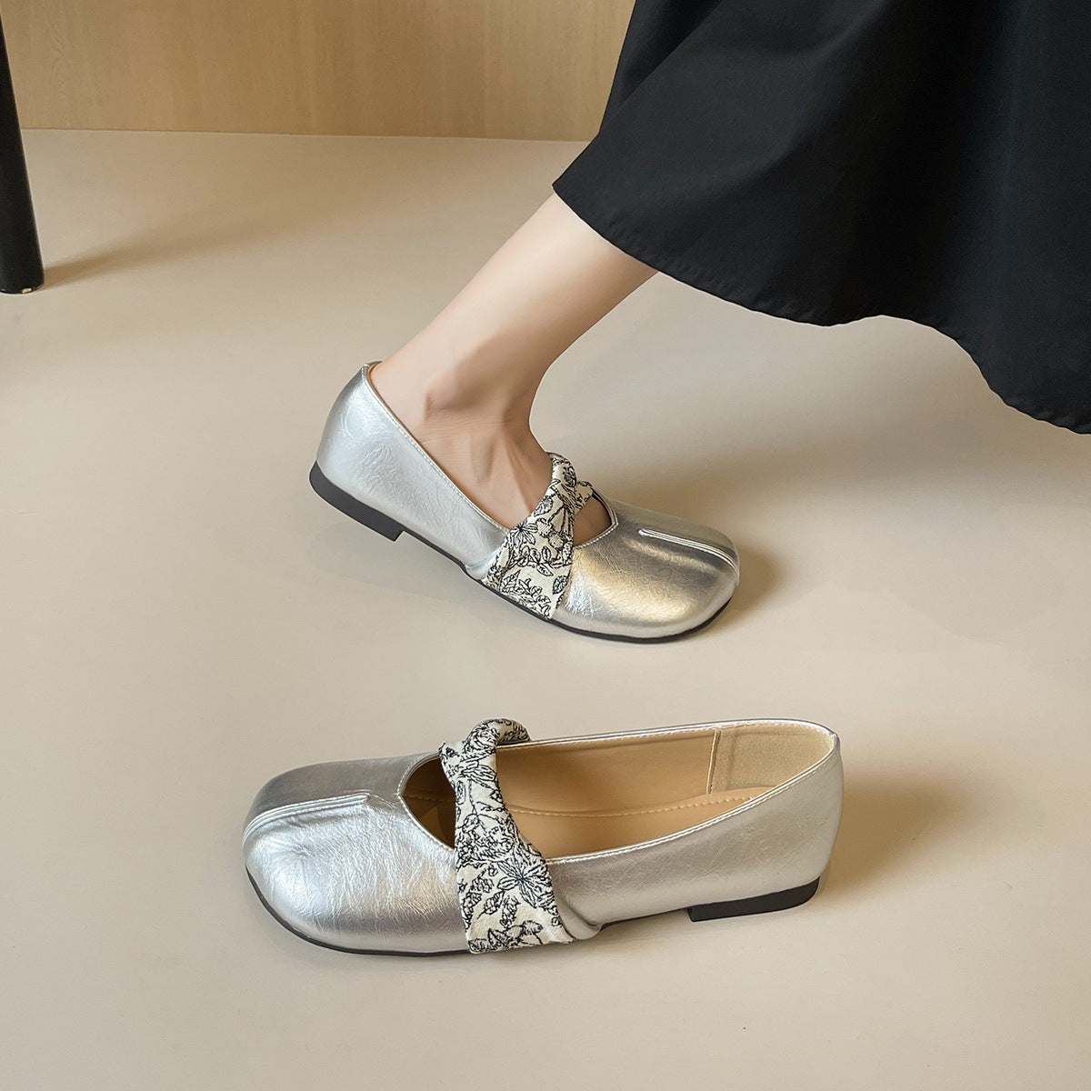 Damen Ballerinas mit floralem Riemen und bequemer Sohle